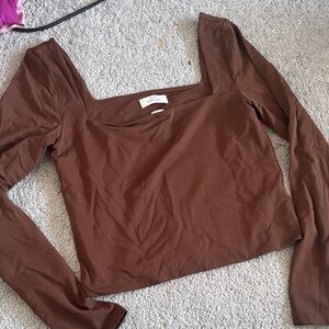 Aritzia Chocolate Long Sleeve Square Neck Top